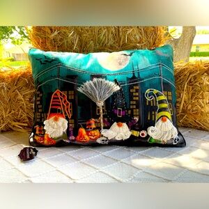Halloween Decor Pillow Witch Warlock Gnomes Funny Amazing Detail- NWT